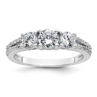 Sterling Silver Rhodium-plated Polished CZ Three Stone Ring