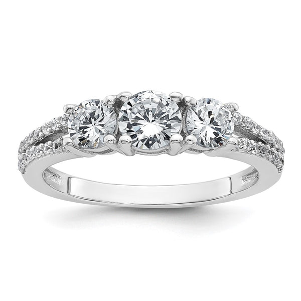 Sterling Silver Rhodium-plated Polished CZ Three Stone Ring