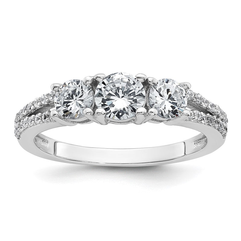 Sterling Silver Rhodium-plated Polished CZ Three Stone Ring
