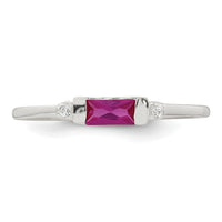 Sterling Silver Polished Red and White Rectangular CZ Ring