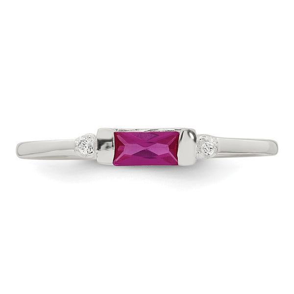 Sterling Silver Polished Red and White Rectangular CZ Ring