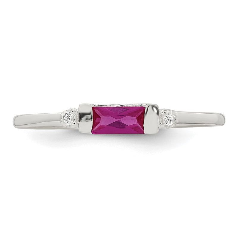 Sterling Silver Polished Red and White Rectangular CZ Ring
