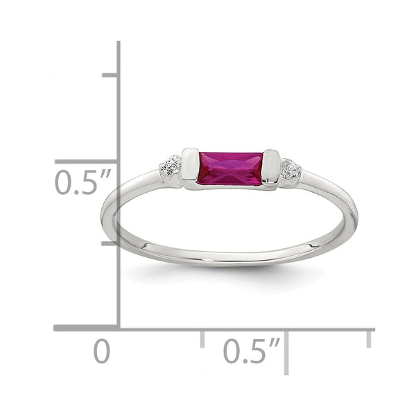 Sterling Silver Polished Red and White Rectangular CZ Ring