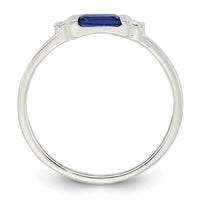 Sterling Silver Polished Blue and White Rectangular CZ Ring