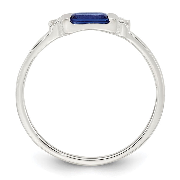 Sterling Silver Polished Blue and White Rectangular CZ Ring