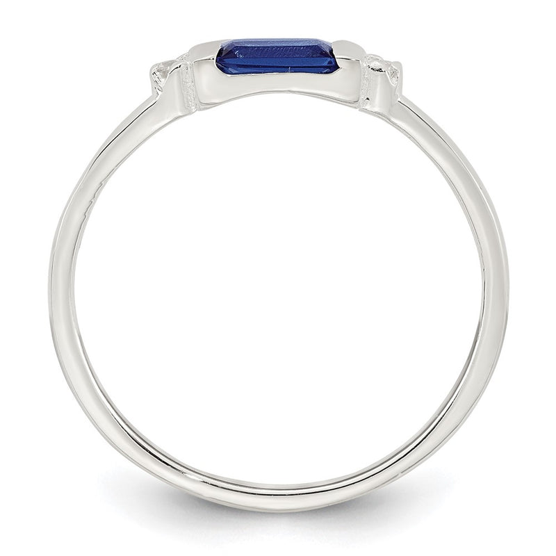 Sterling Silver Polished Blue and White Rectangular CZ Ring