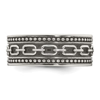 Sterling Silver Polished Beaded Antiqued Chain Link Men's Ring