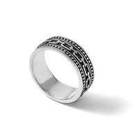 Sterling Silver Polished Beaded Antiqued Chain Link Men's Ring