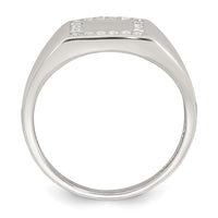Sterling Silver Polished CZ Square Border Men's Signet Ring