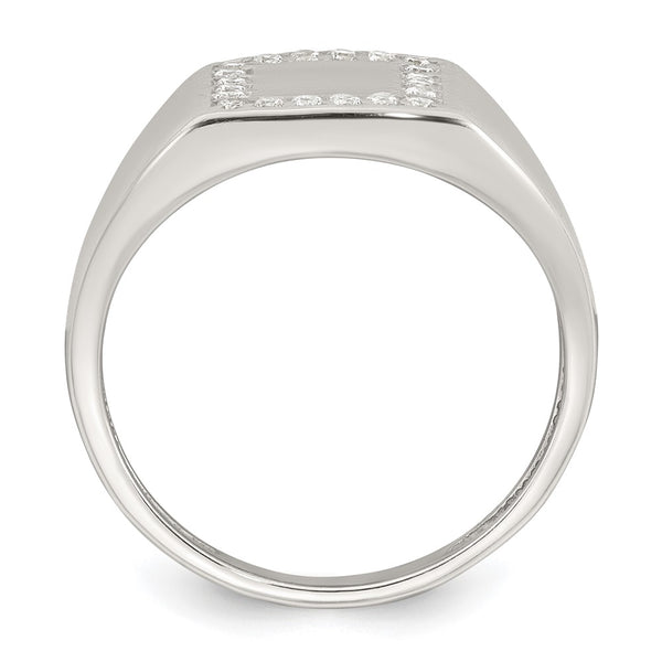 Sterling Silver Polished CZ Square Border Men's Signet Ring