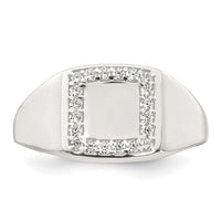 Sterling Silver Polished CZ Square Border Men's Signet Ring