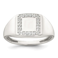 Sterling Silver Polished CZ Square Border Men's Signet Ring