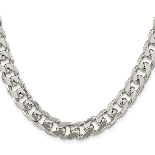 Sterling Silver Rhodium-plated 10.5mm Domed w/ Side D/C Curb Chain