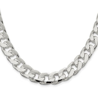 Sterling Silver Rhodium-plated 11mm Domed w/ Side D/C Curb Chain