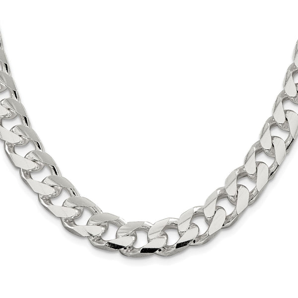 Sterling Silver Rhodium-plated 11mm Domed w/ Side D/C Curb Chain