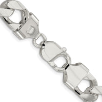 Sterling Silver Rhodium-plated 11mm Domed w/ Side D/C Curb Chain