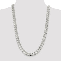 Sterling Silver Rhodium-plated 11mm Domed w/ Side D/C Curb Chain