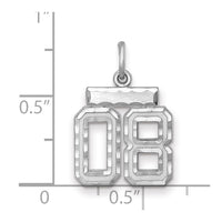 Sterling Silver Rhodium-plated Small Diamond-cut #08 Charm