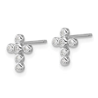 SS RH-plated Polished Bezel CZ Cross Post Earrings and Pendant Set