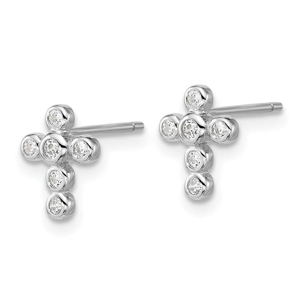 SS RH-plated Polished Bezel CZ Cross Post Earrings and Pendant Set