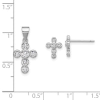 SS RH-plated Polished Bezel CZ Cross Post Earrings and Pendant Set