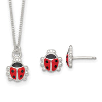 Sterling Silver Enameled Lady Bug Children's Earrings and Necklace Set