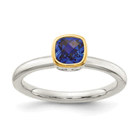Sterling Silver Rhodium-plated w/ 14K Accent Created Sapphire Ring