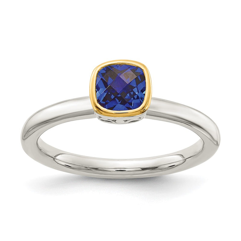 Sterling Silver Rhodium-plated w/ 14K Accent Created Sapphire Ring