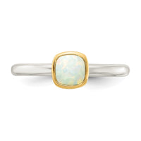 Sterling Silver Rhodium-plated w/ 14K Accent Milky Opal Ring