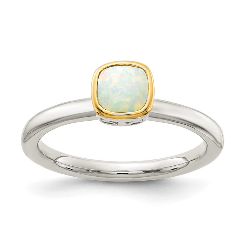 Sterling Silver Rhodium-plated w/ 14K Accent Milky Opal Ring