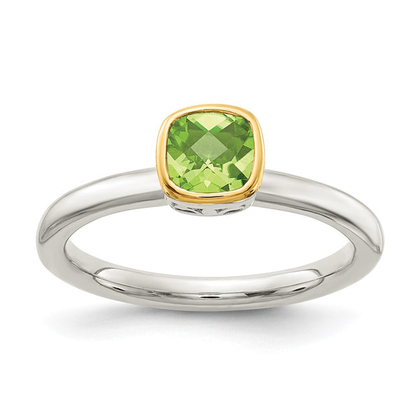 Sterling Silver Rhodium-plated w/ 14K Accent Peridot Ring