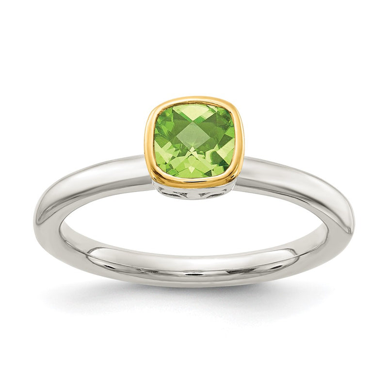 Sterling Silver Rhodium-plated w/ 14K Accent Peridot Ring