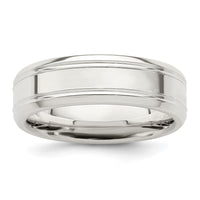 Sterling Silver 6mm Polished Grooved Band Size 7