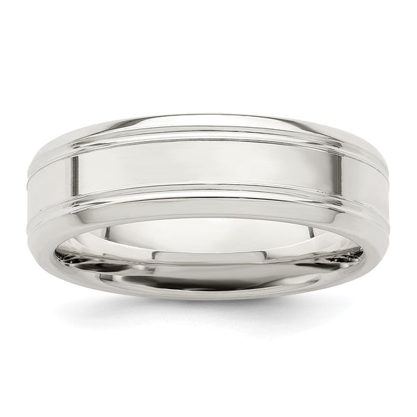 Sterling Silver 6mm Polished Grooved Band Size 7