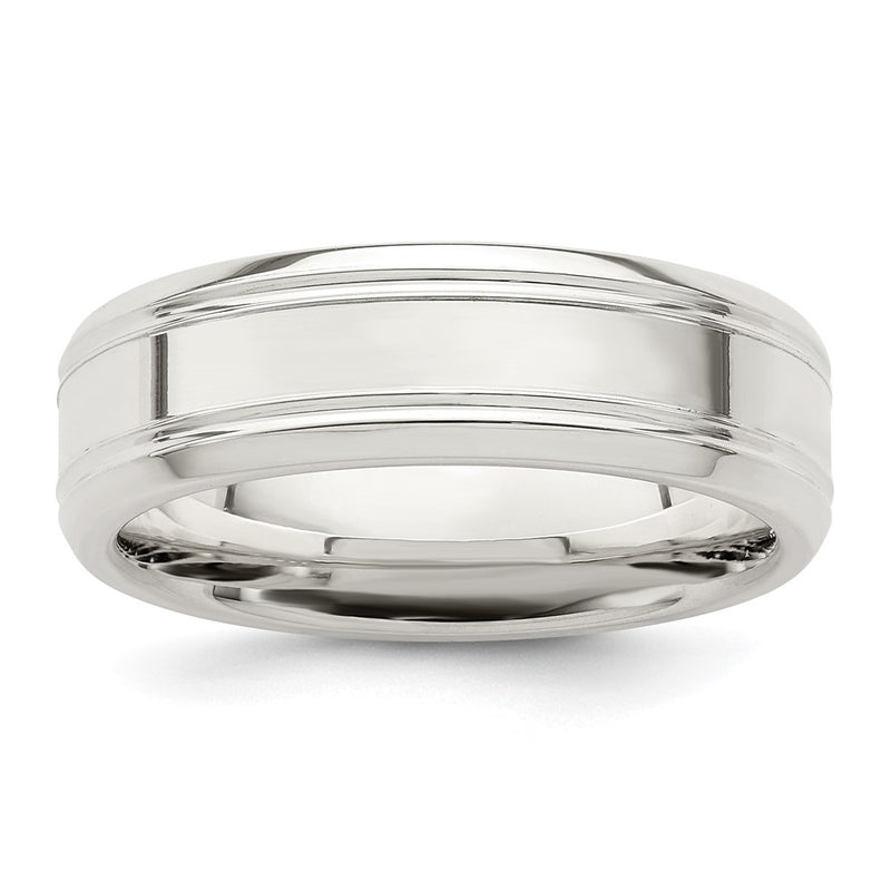 Sterling Silver 6mm Polished Grooved Band Size 7