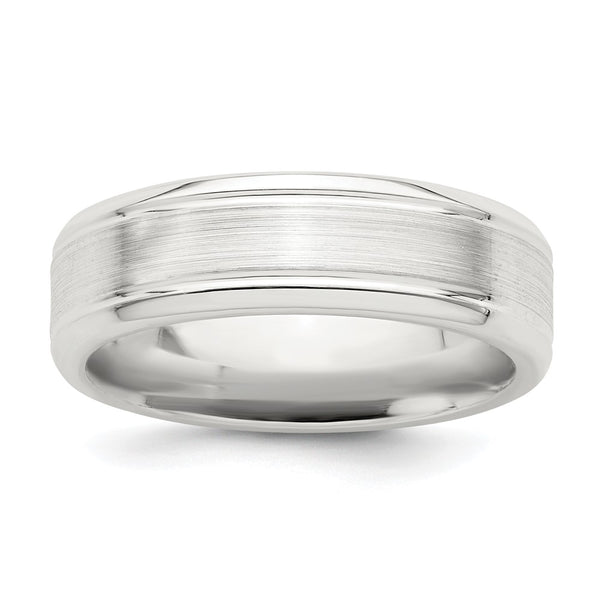 Sterling Silver 6mm Brushed Grooved Band Size 13