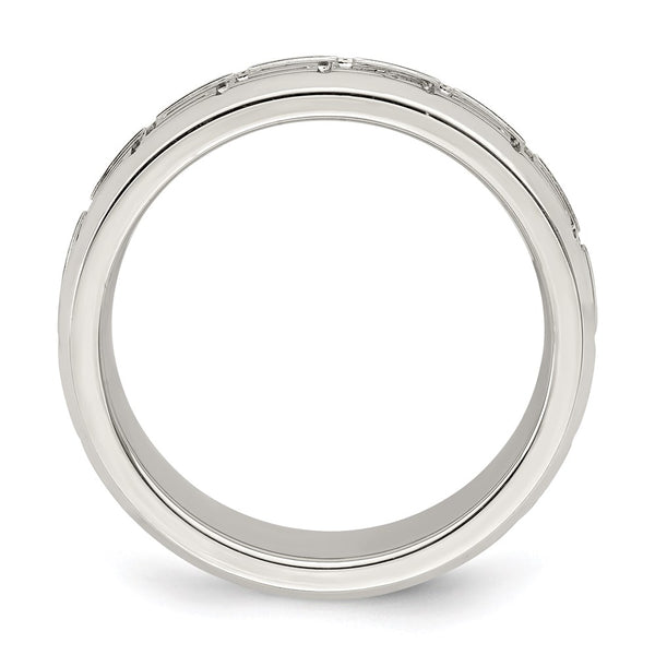 Sterling Silver 6mm Polished Greek Key Flat Band Size 11