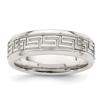 Sterling Silver 6mm Polished Greek Key Flat Band Size 11
