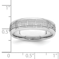 Sterling Silver Rhodium-plated Grooved 6mm Brushed Greek Key Band