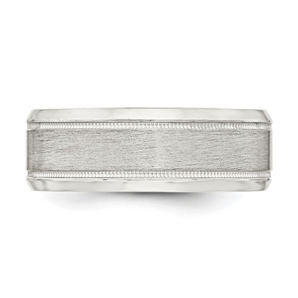 Sterling Silver 8mm Brushed Milgrain Band Size 8.5