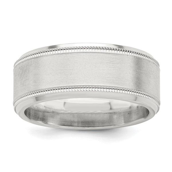 Sterling Silver 8mm Brushed Milgrain Band Size 12.5