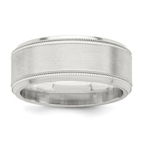 Sterling Silver 8mm Brushed Milgrain Band Size 8.5