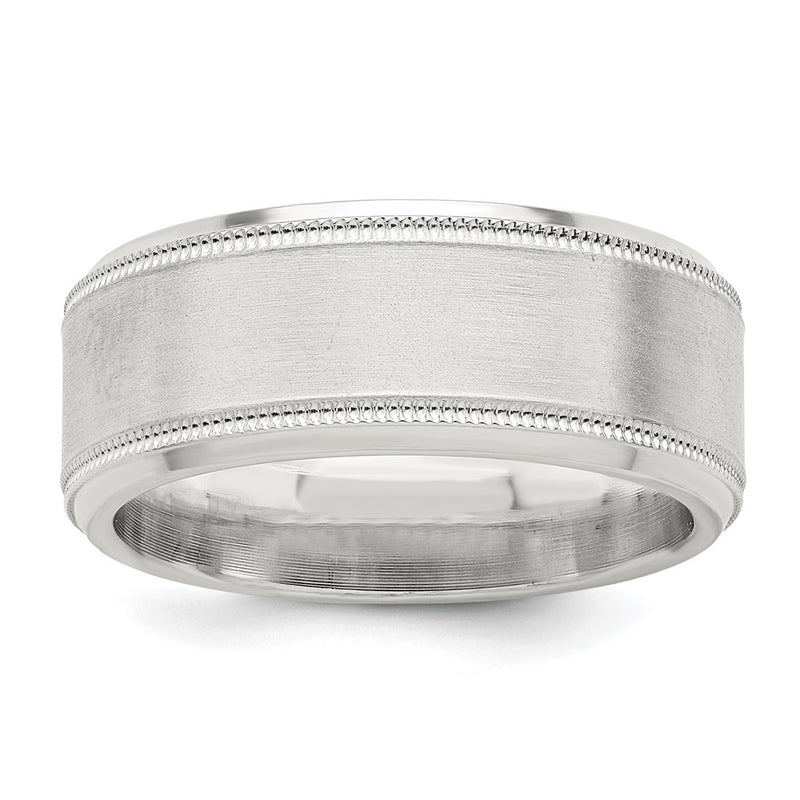 Sterling Silver 8mm Brushed Milgrain Band Size 9.5