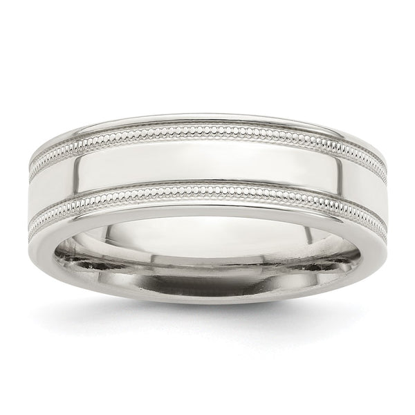 Sterling Silver 6mm Polished Grooved Band Size 12.5