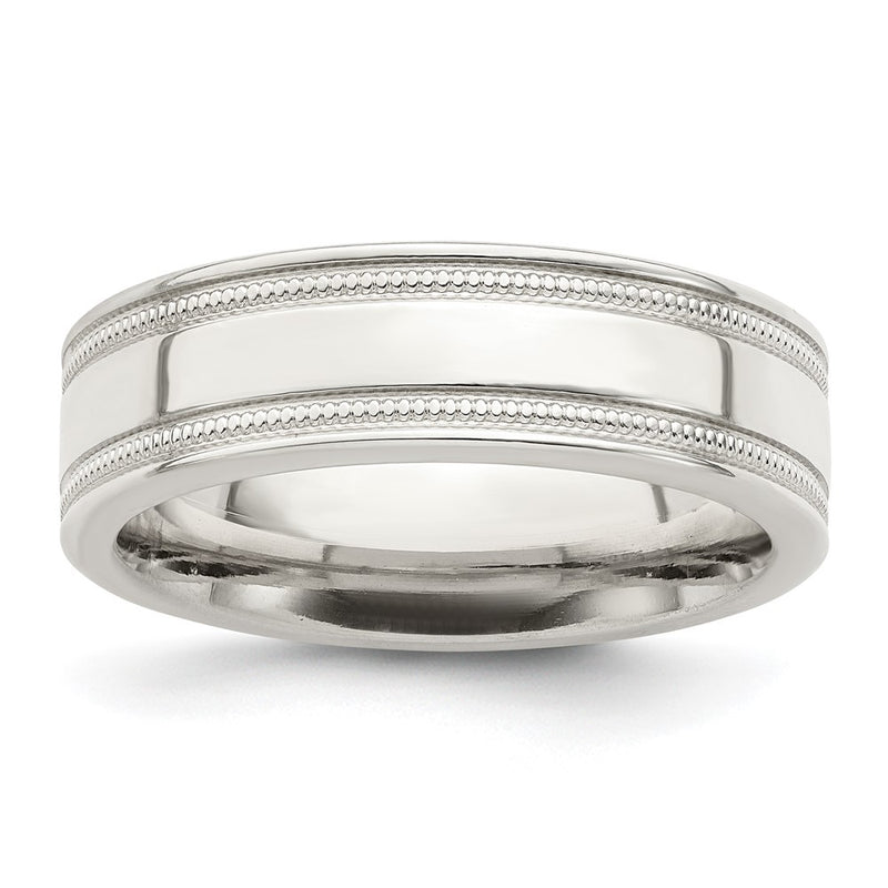 Sterling Silver 6mm Polished Grooved Band Size 12.5