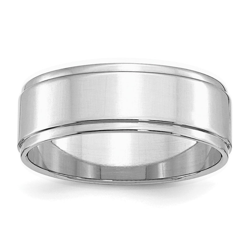 Sterling Silver Rhodium-plated 7mm Flat w/ Step Edge Size 6 Band
