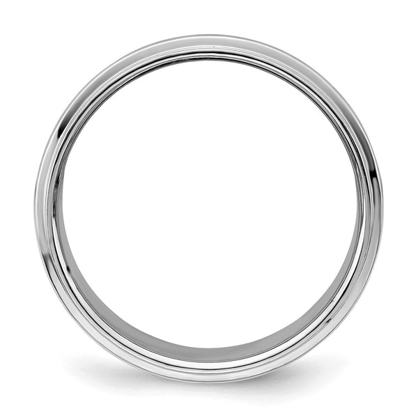 Sterling Silver Rhodium-plated 8mm Flat w/ Step Edge Size 6 Band