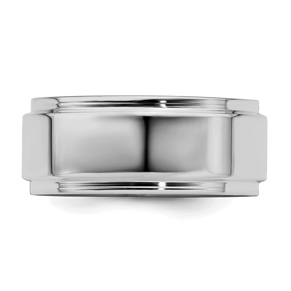 Sterling Silver Rhodium-plated 8mm Flat w/ Step Edge Size 7 Band