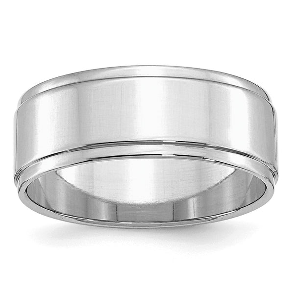 Sterling Silver Rhodium-plated 8mm Flat w/ Step Edge Size 4 Band