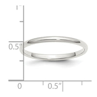 Sterling Silver Rhodium-plated 2mm Half Round Size 13 Band